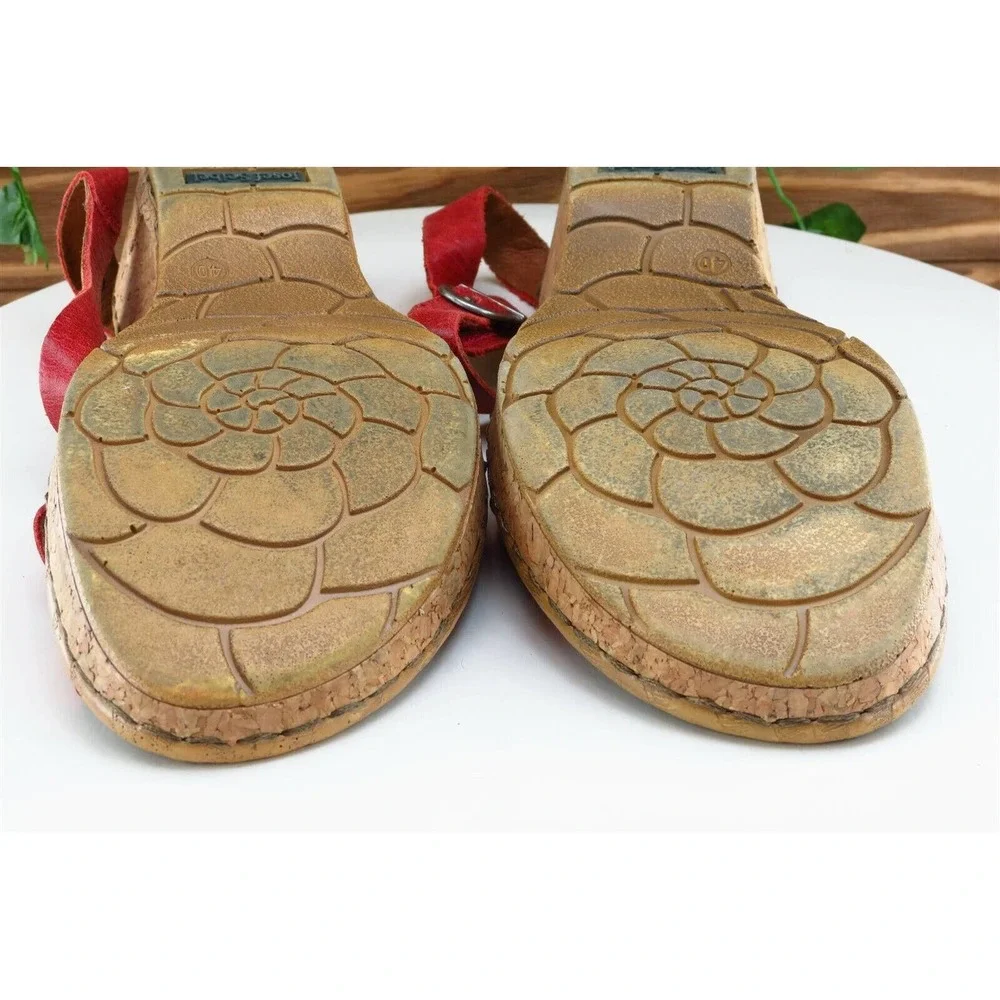 Josef Seibel Sz 40 M Red Ankle Strap Leather Women Sandals_9